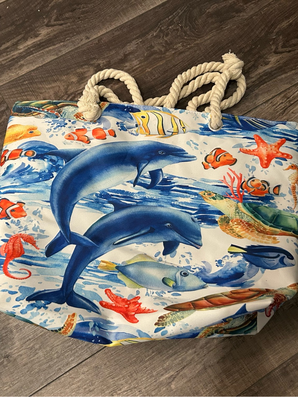 Elevate Your Beach Look Blue Dolphin & Tropical Fish Beach Tote.  👜 Large Size